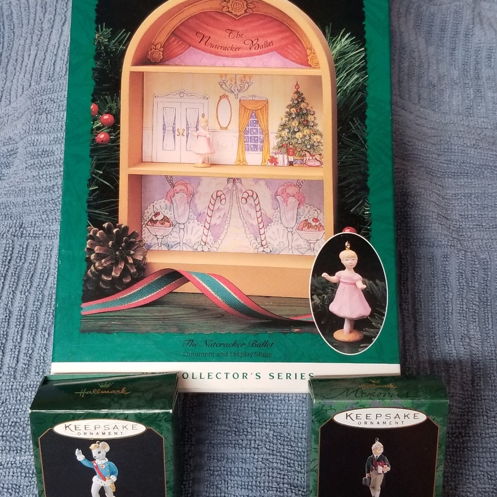 Hallmark Keepsake The Nutcracker Ballet Ornaments and Shadow box/shelf
